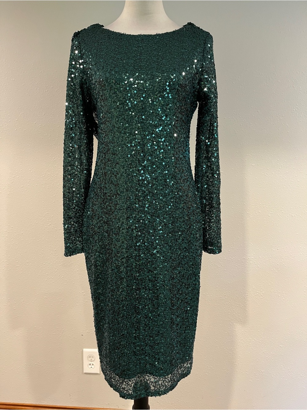 Emerald Sequin Long-Sleeve Sheath Dress